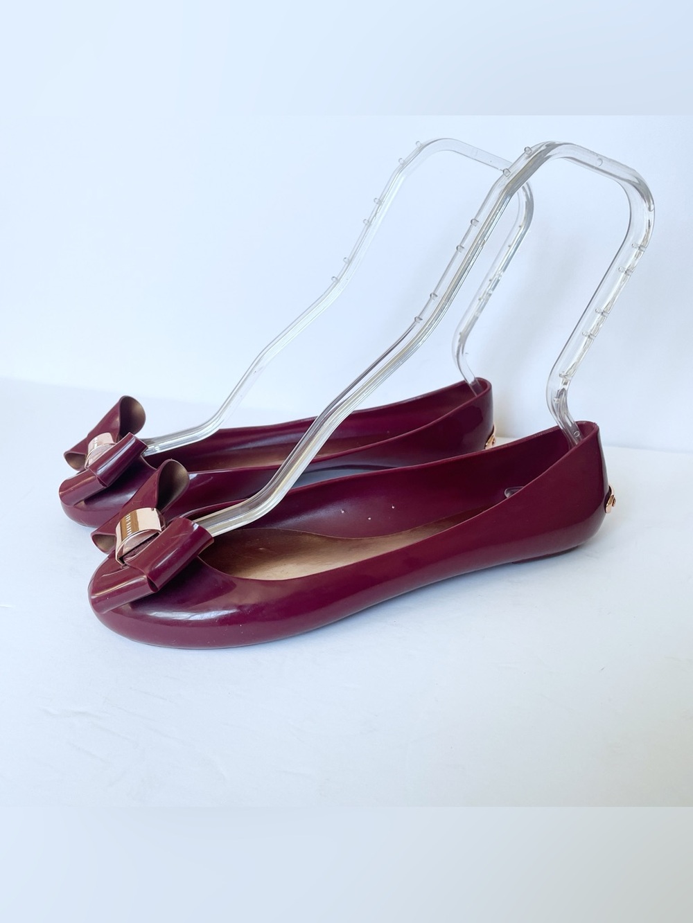 Ted Baker Jelly Plastic Burgundy Wine Bow Detail Ballet Flats Size 40 9 Glossy
